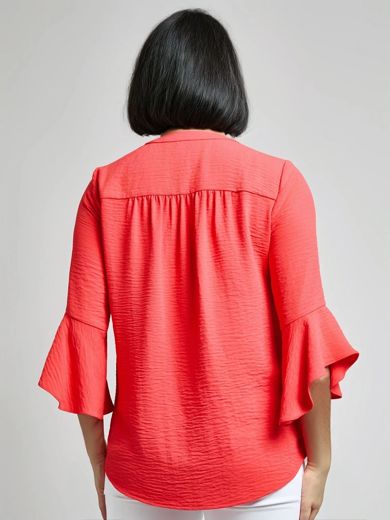 Flutter Sleeve Blouse, Textured Crepe