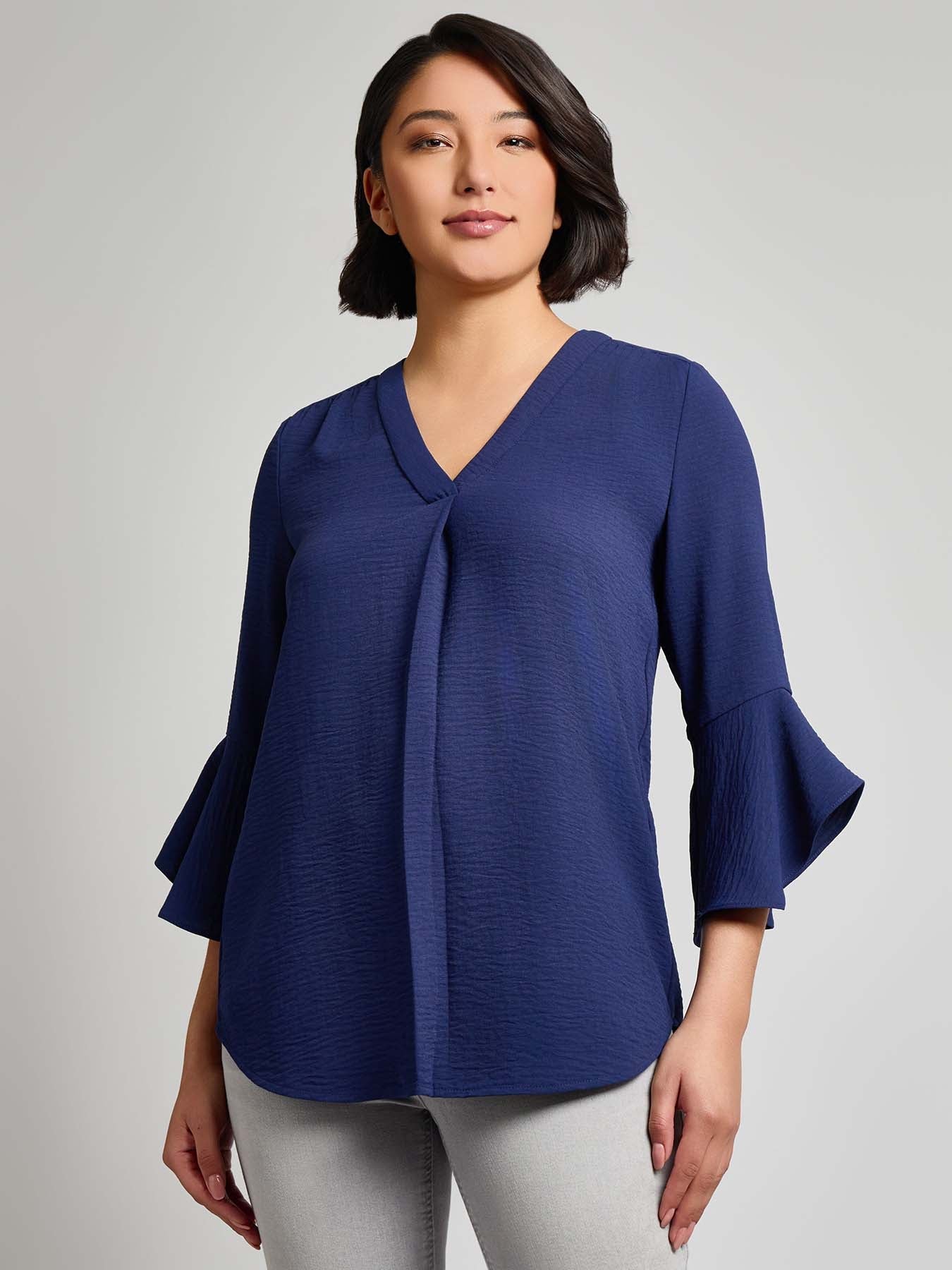 Flutter Sleeve Blouse, Textured Crepe