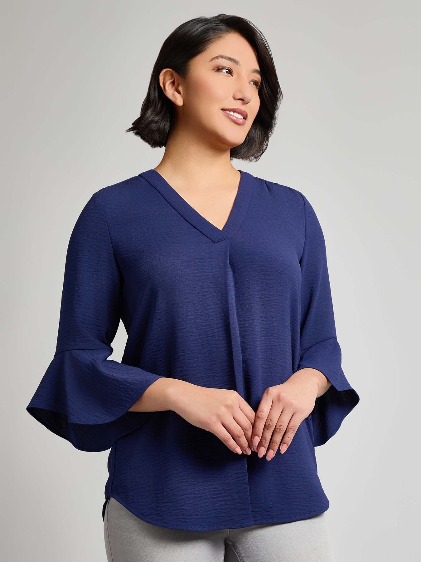Flutter Sleeve Blouse, Textured Crepe