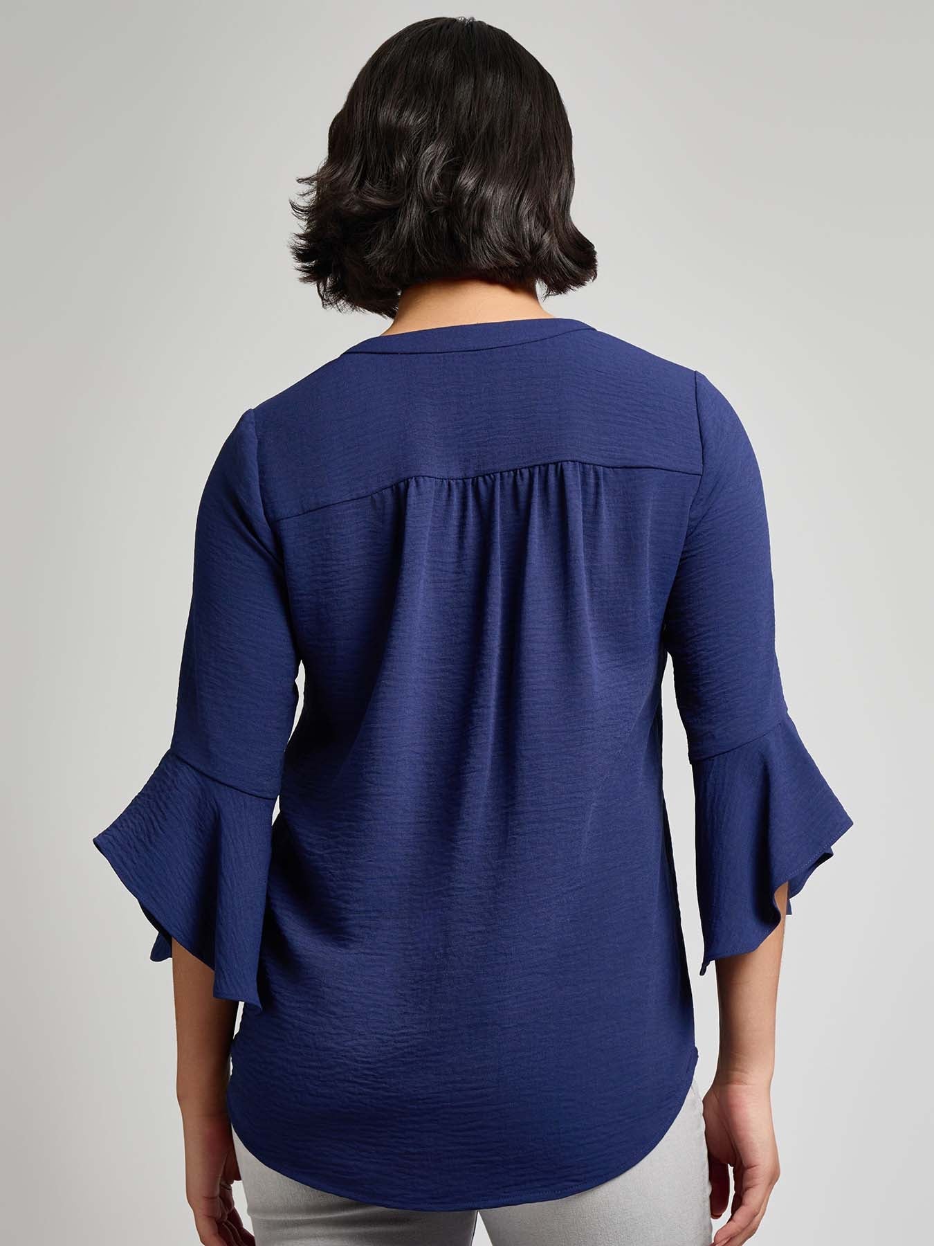 Flutter Sleeve Blouse, Textured Crepe
