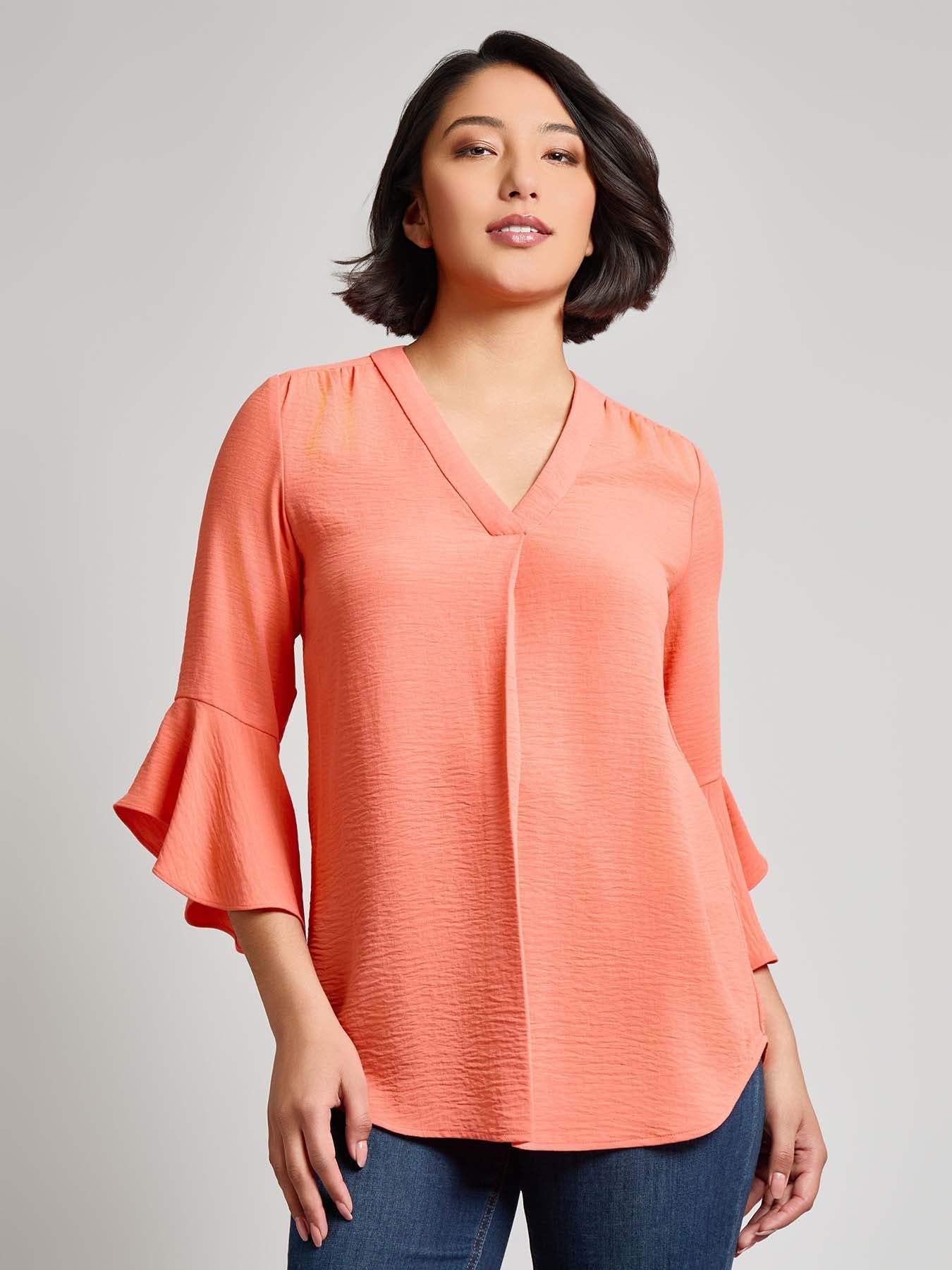 Flutter Sleeve Blouse, Textured Crepe