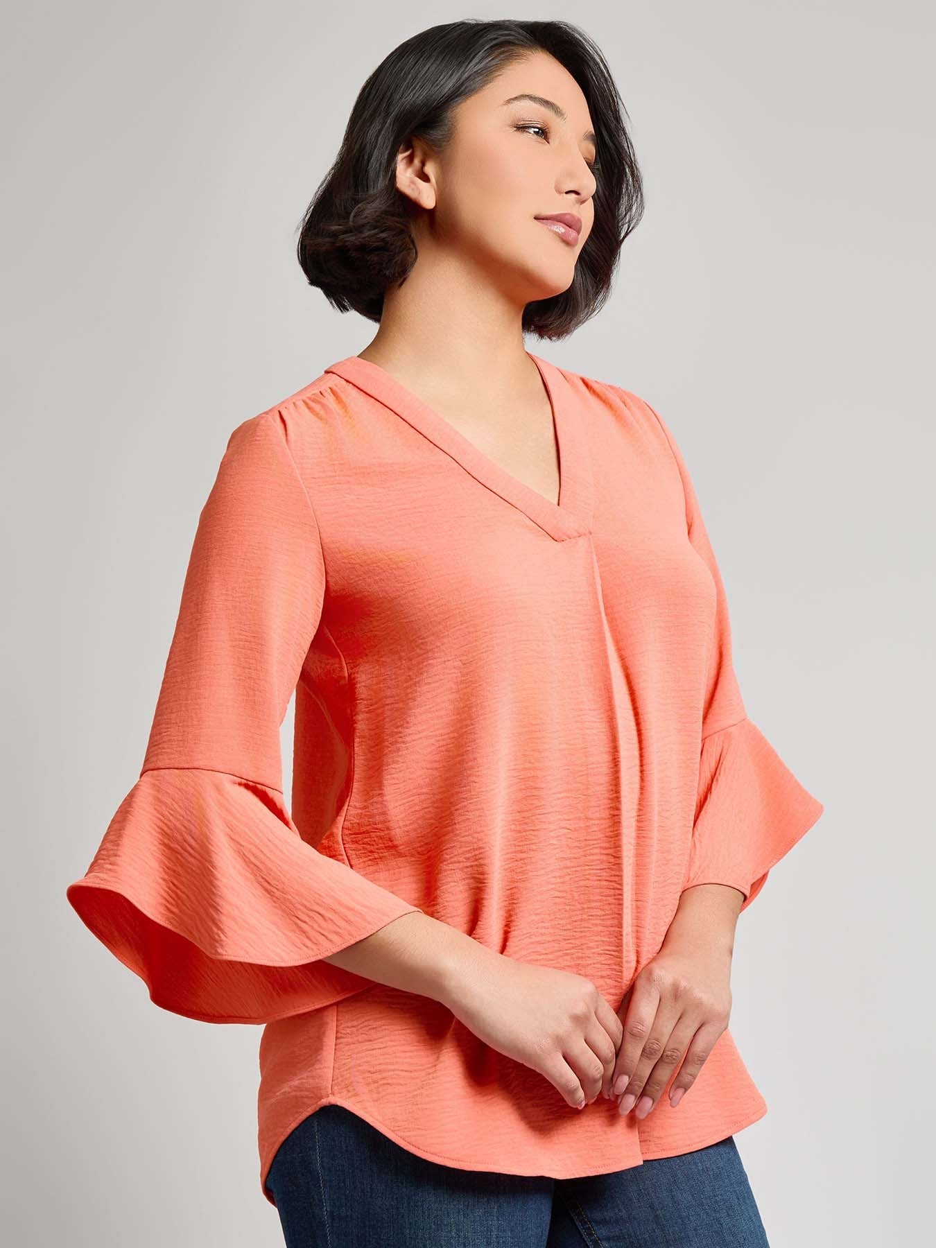 Flutter Sleeve Blouse, Textured Crepe