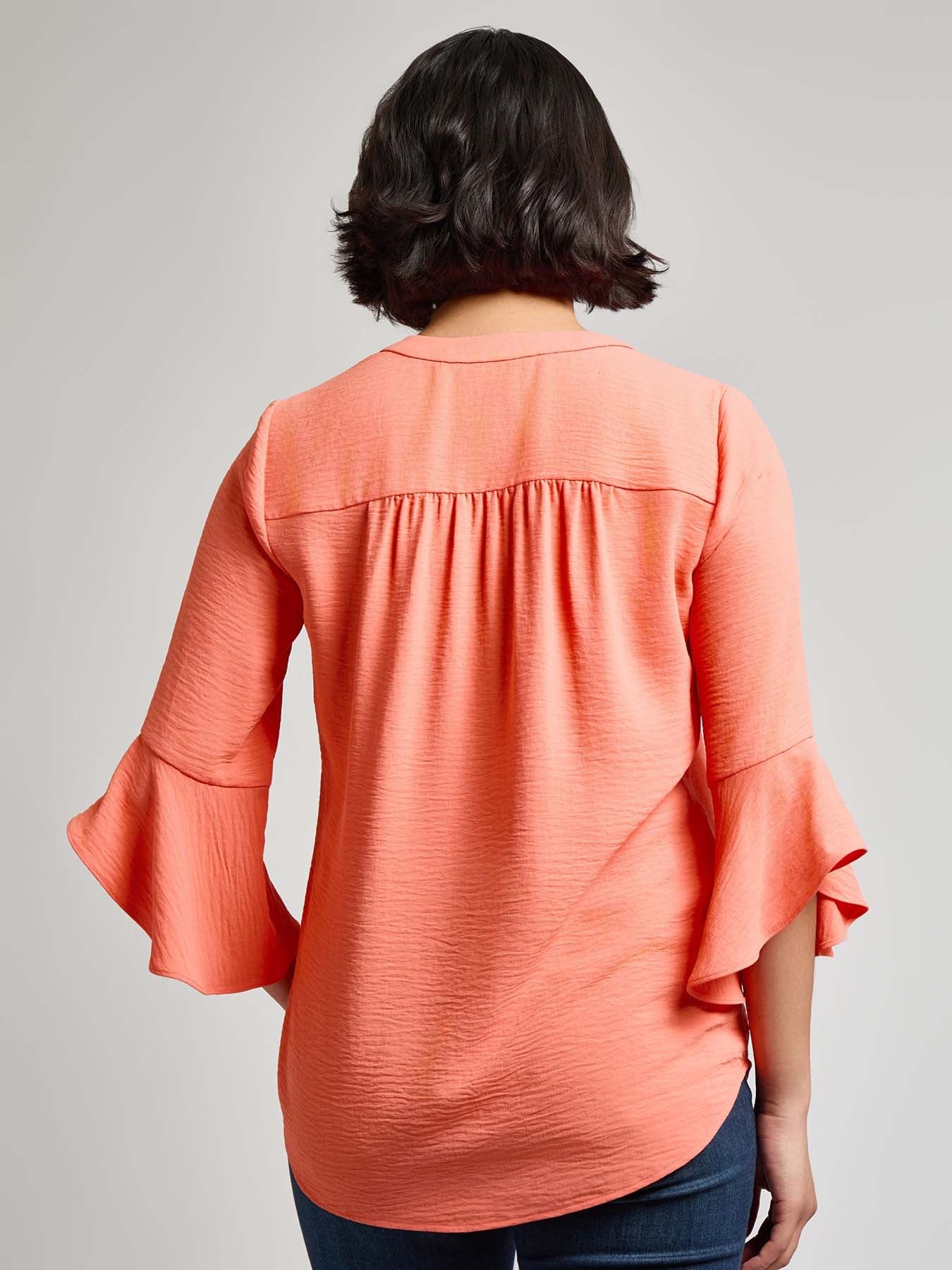 Flutter Sleeve Blouse, Textured Crepe