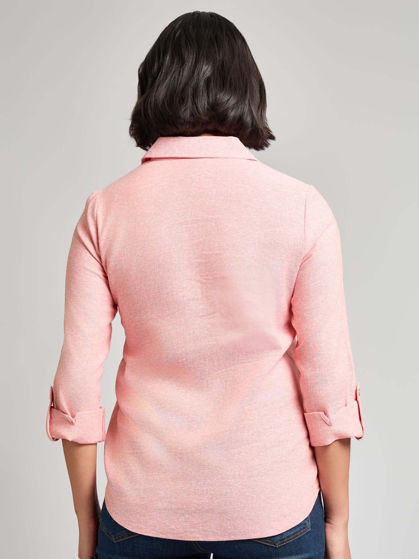 Y-Neck Button Front Tunic, Crossdye Linen Blend