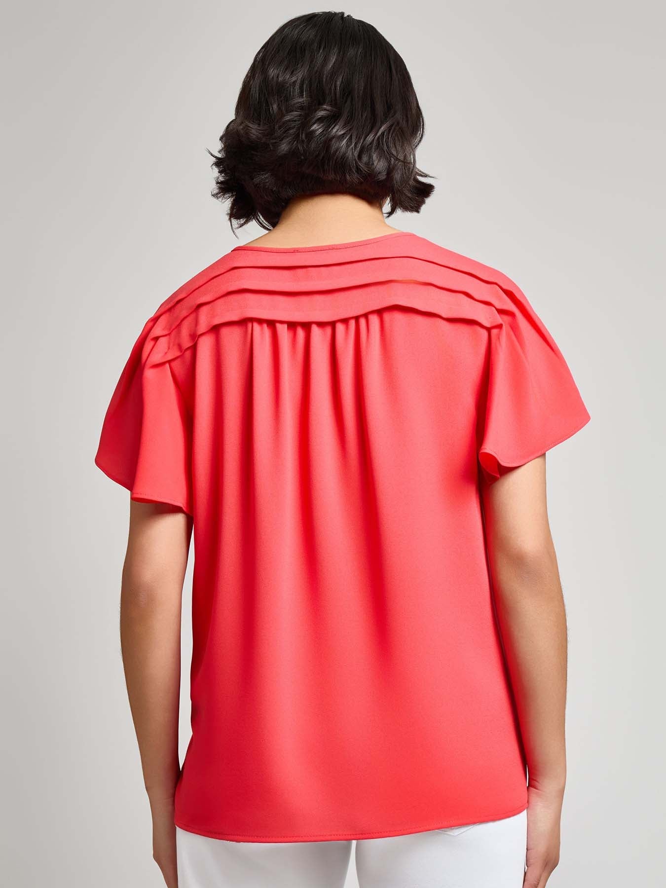 Petite Pleated Shoulder Flutter Sleeve Blouse, Jasper Crepe