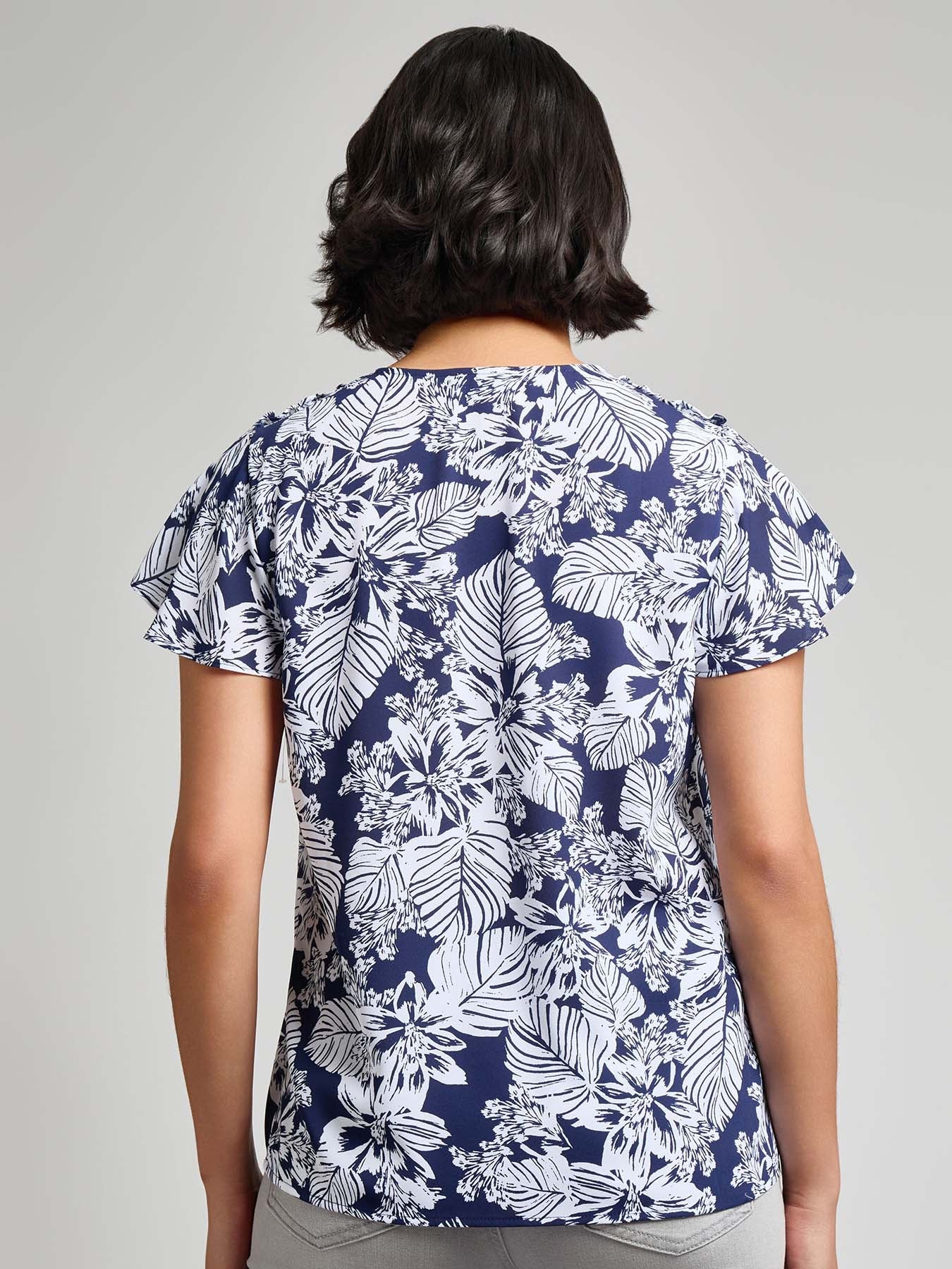 Petite Flutter Sleeve V-Neck Blouse, Crepe de Chine