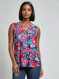 Sleeveless V-Neck Pleat Front Blouse