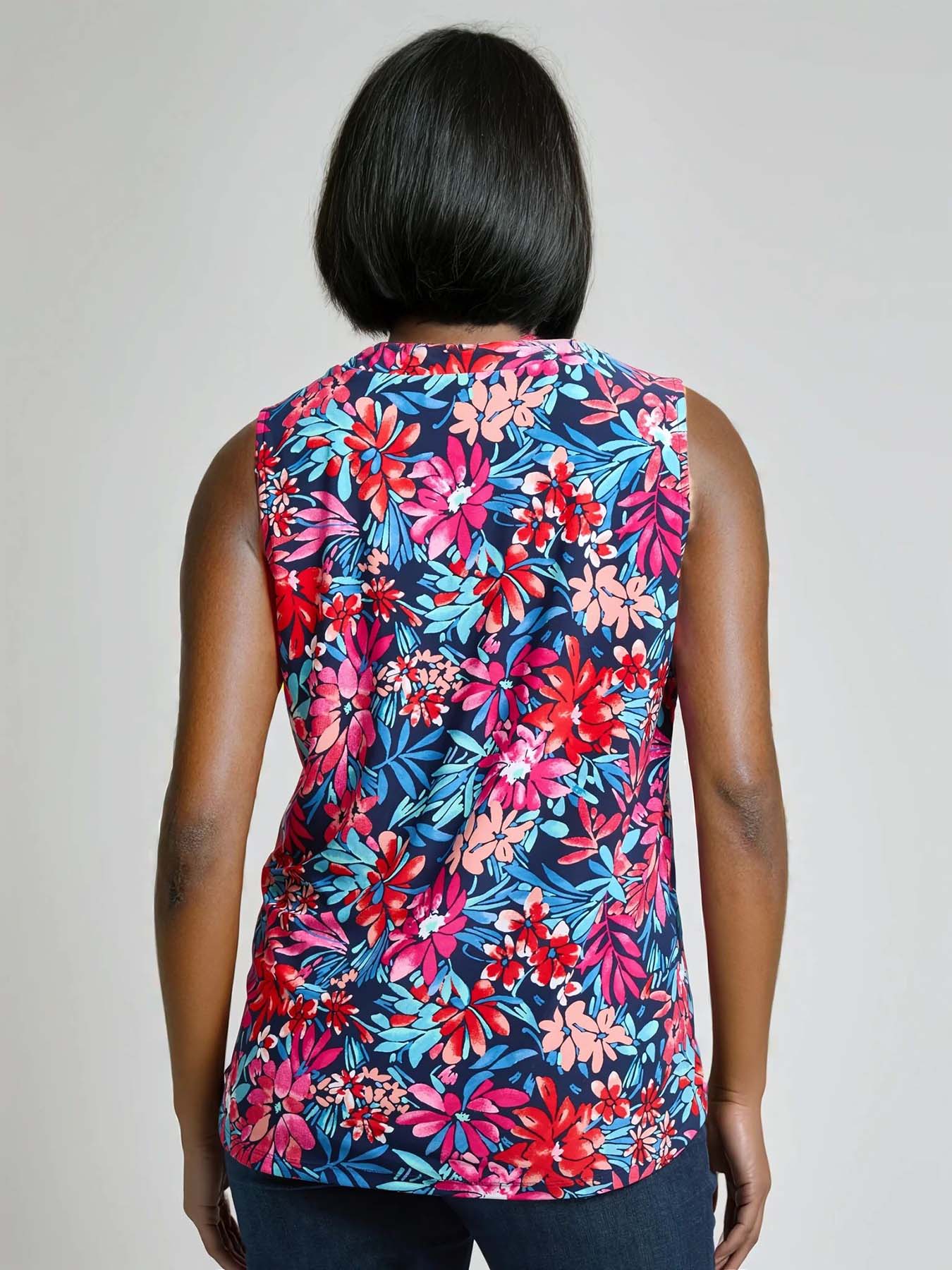 Sleeveless V-Neck Pleat Front Blouse