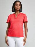 Petite Split Neck Flutter Sleeve Top