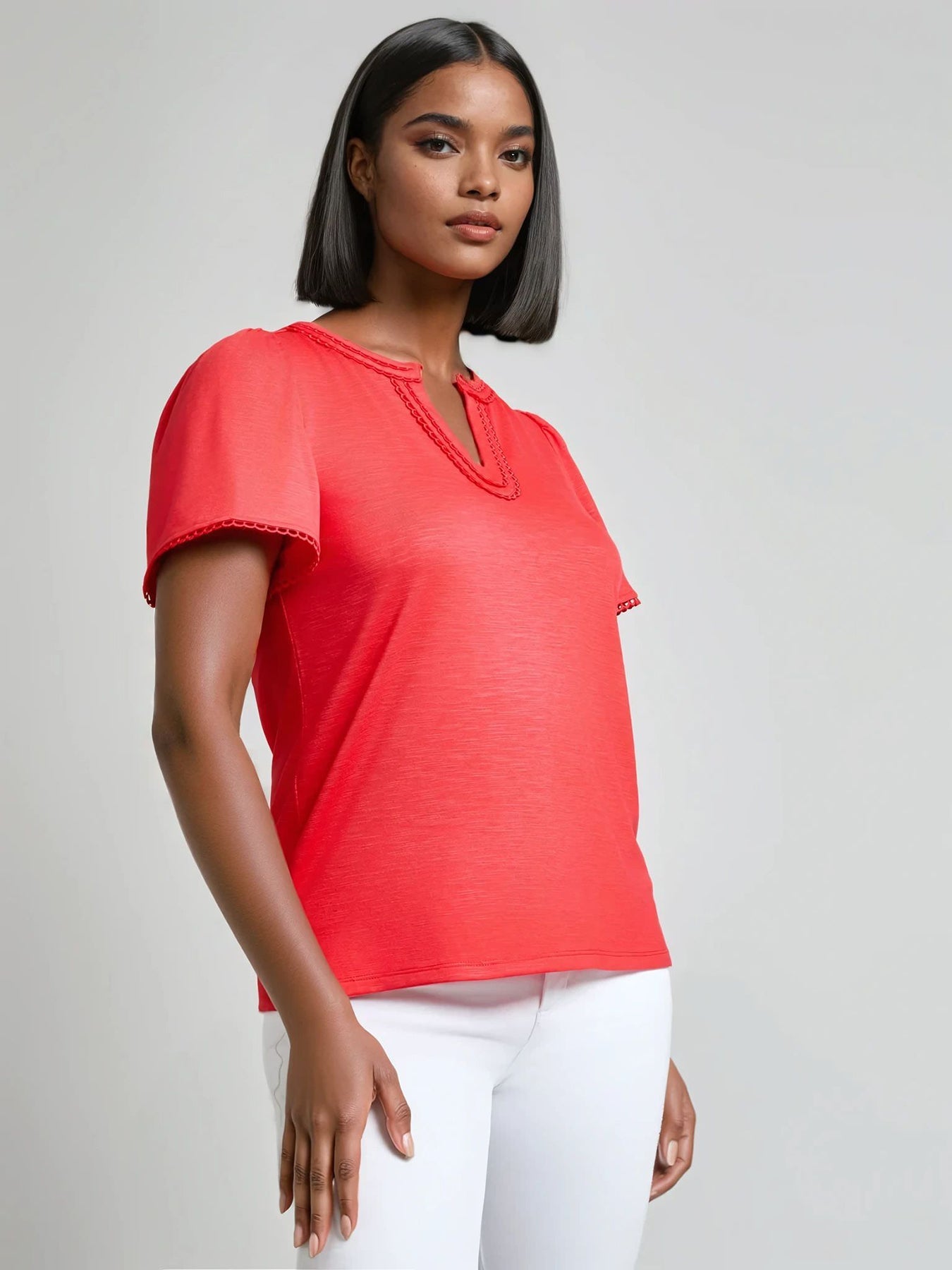 Split Neck Flutter Sleeve Top