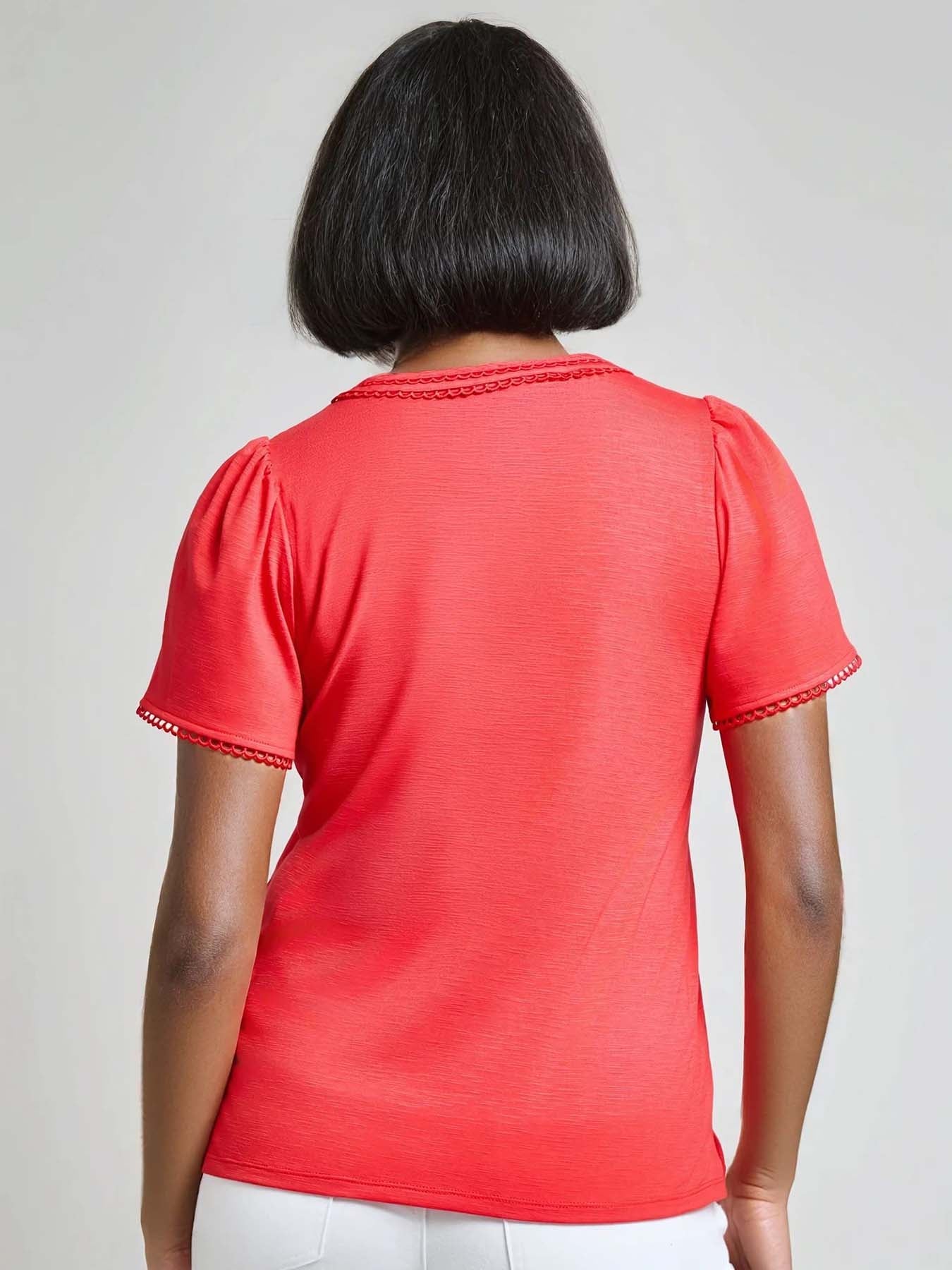 Petite Split Neck Flutter Sleeve Top