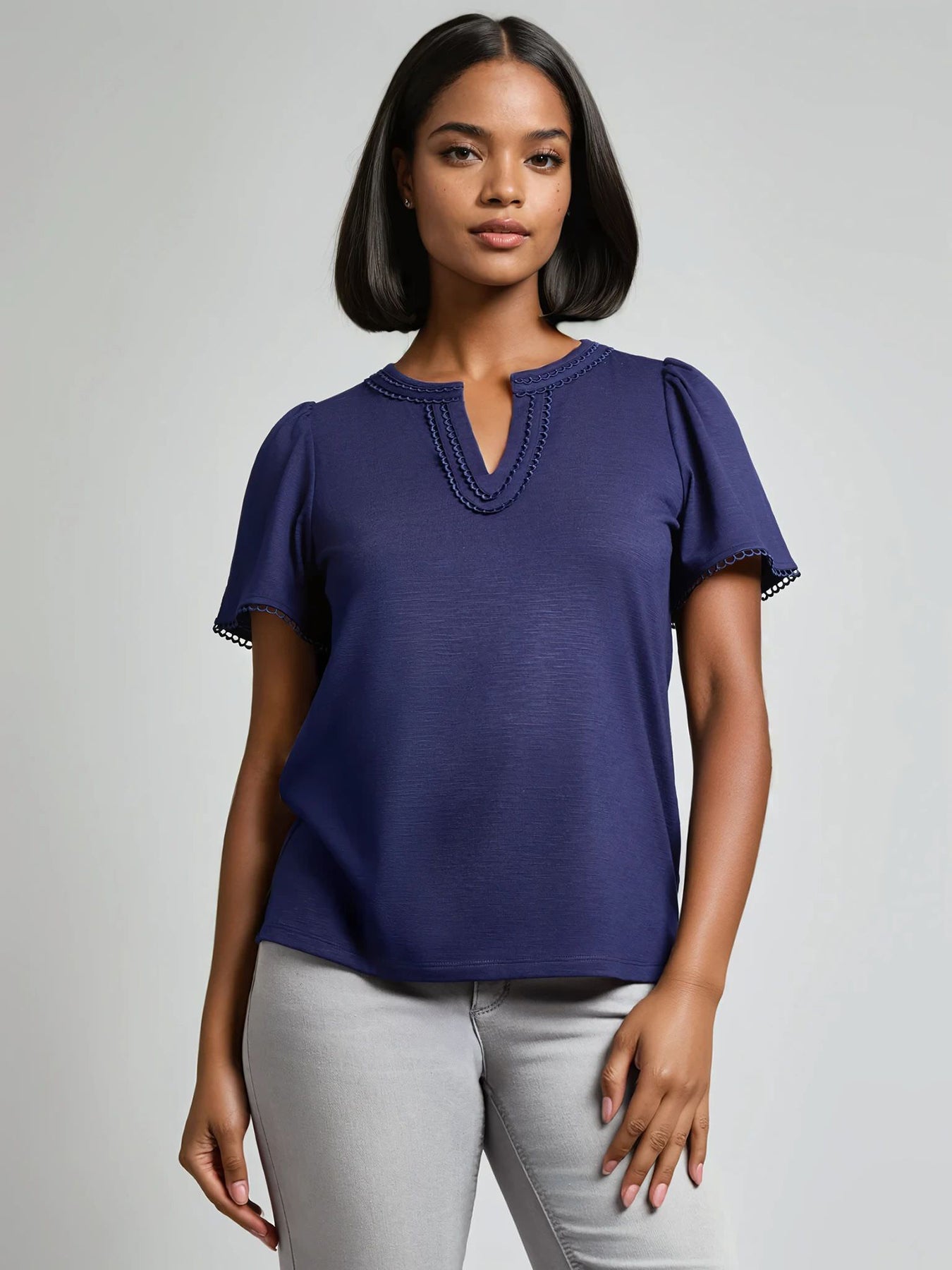 Plus Split Neck Flutter Sleeve Top