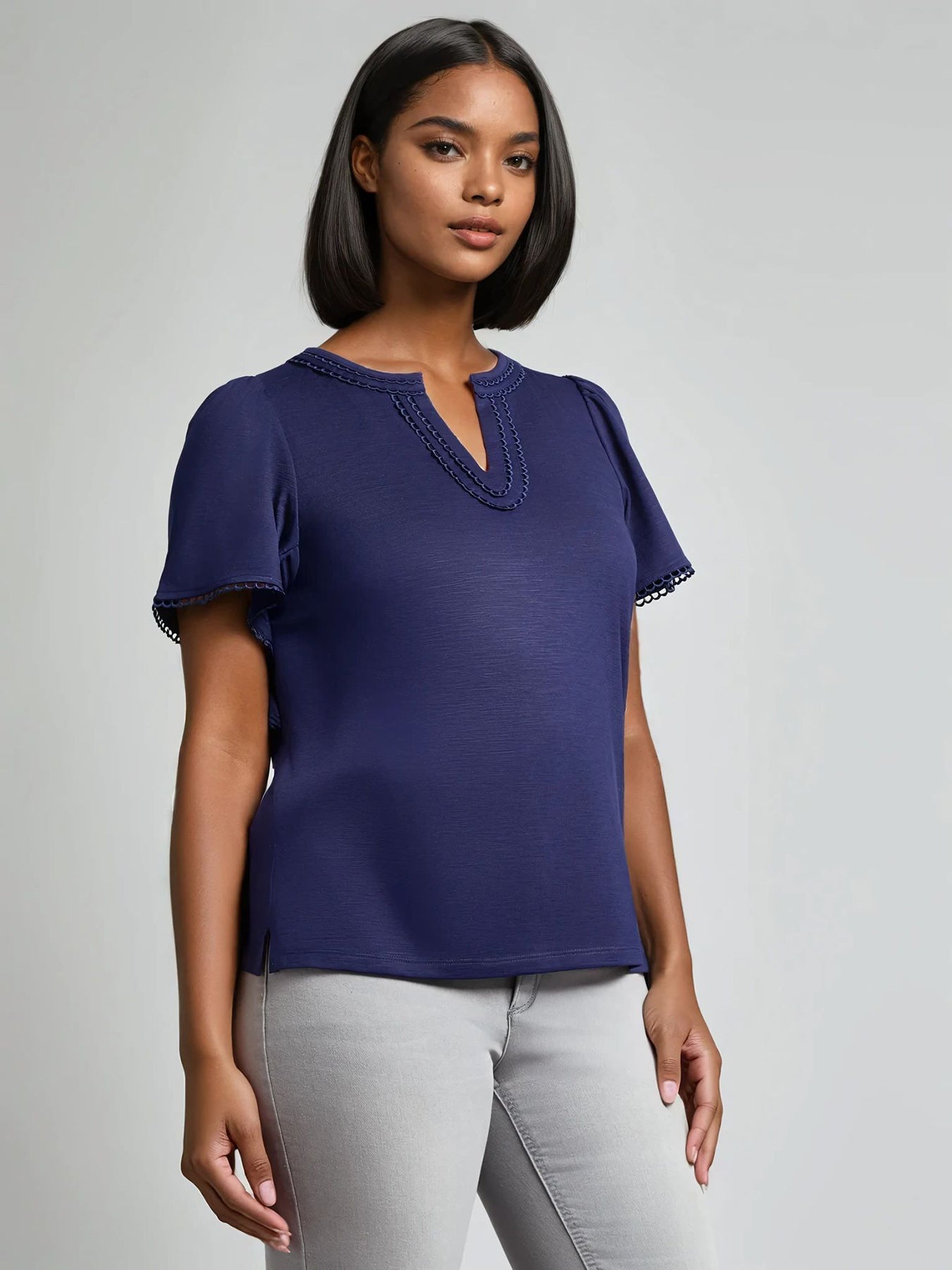 Split Neck Flutter Sleeve Top