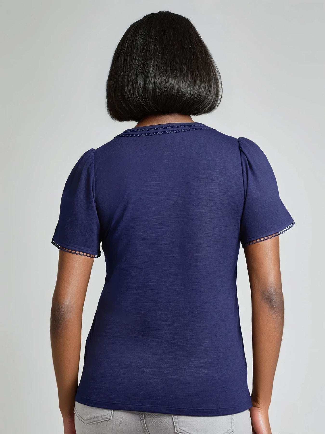 Petite Split Neck Flutter Sleeve Top