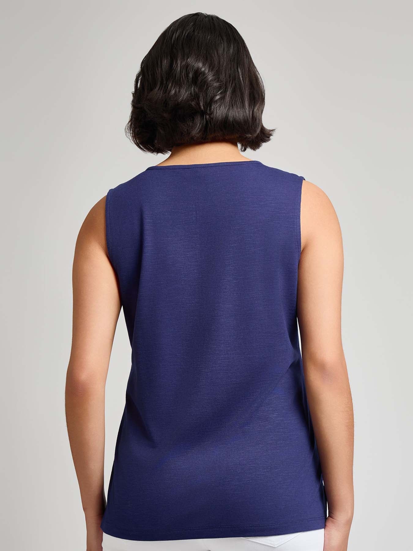 Petite Sleeveless Split Neck Embroidered Tank