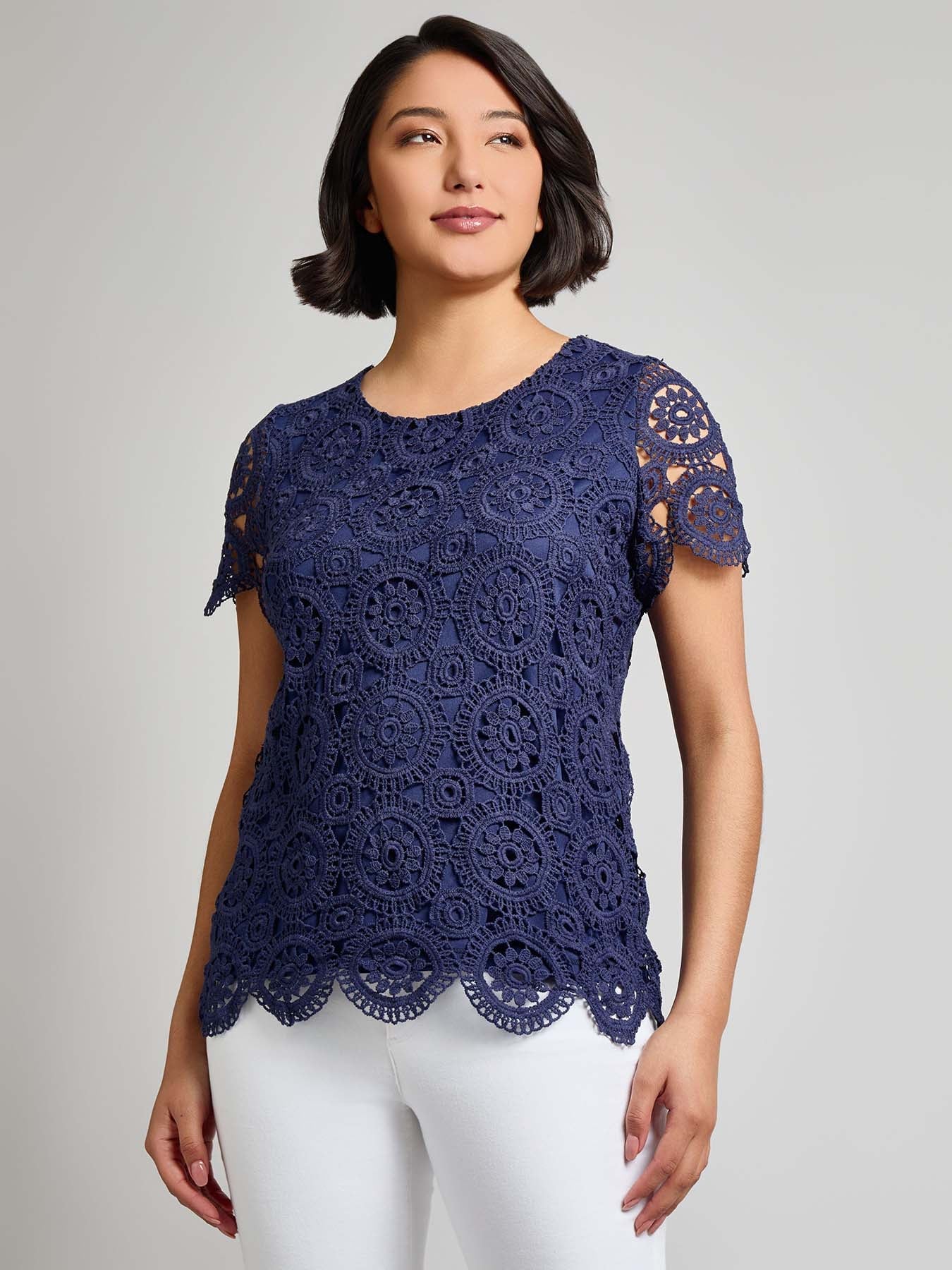 Petite Short Sleeve Lace Top