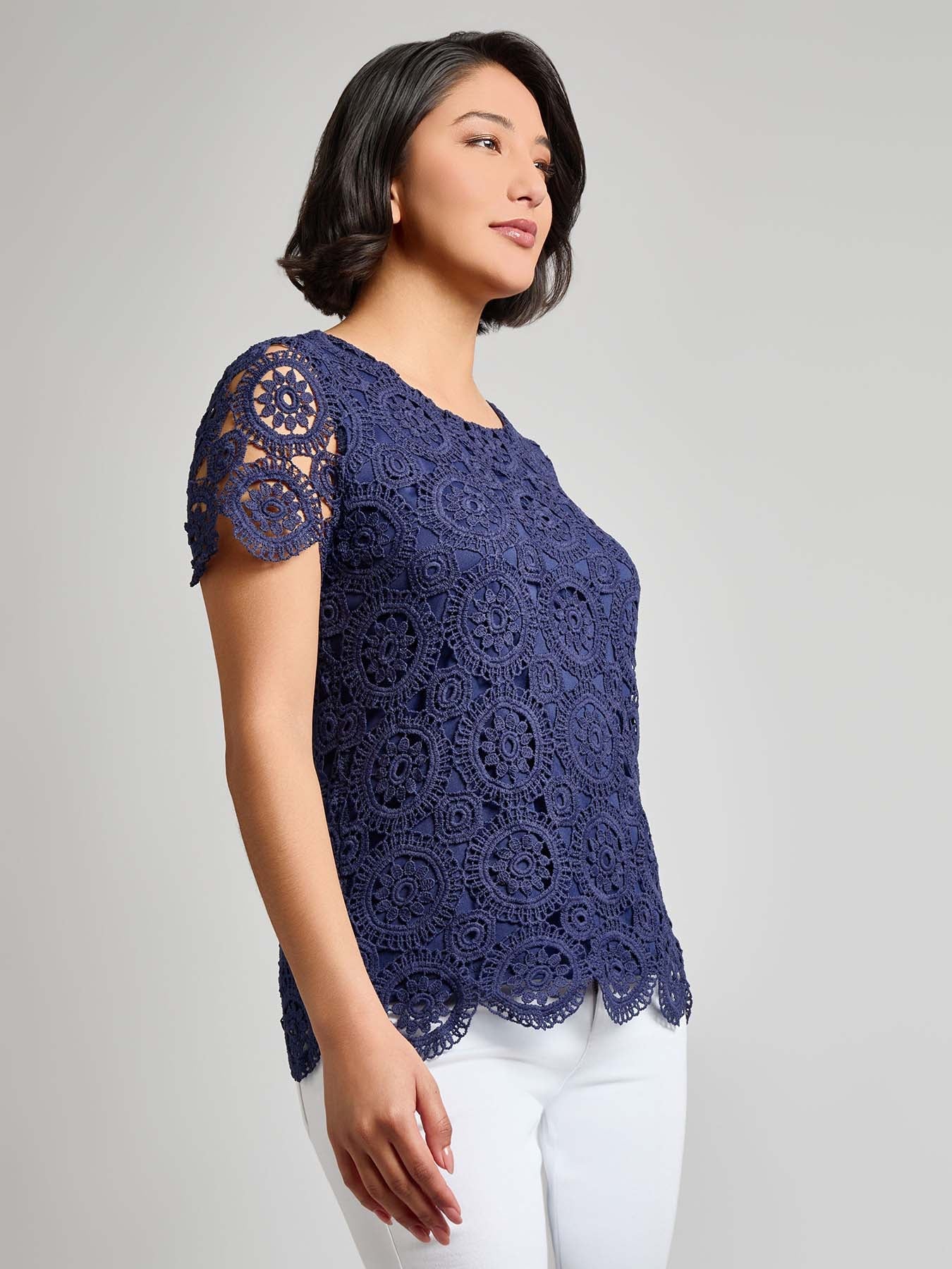 Petite Short Sleeve Lace Top
