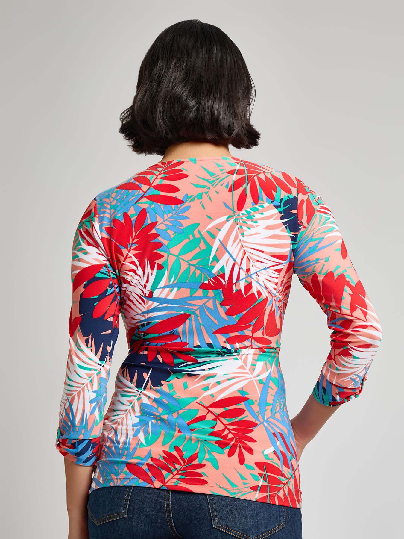 Faux Wrap Floral Top, Stretch Jersey