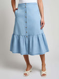 Petite Flounced Button Front Skirt, Chambray