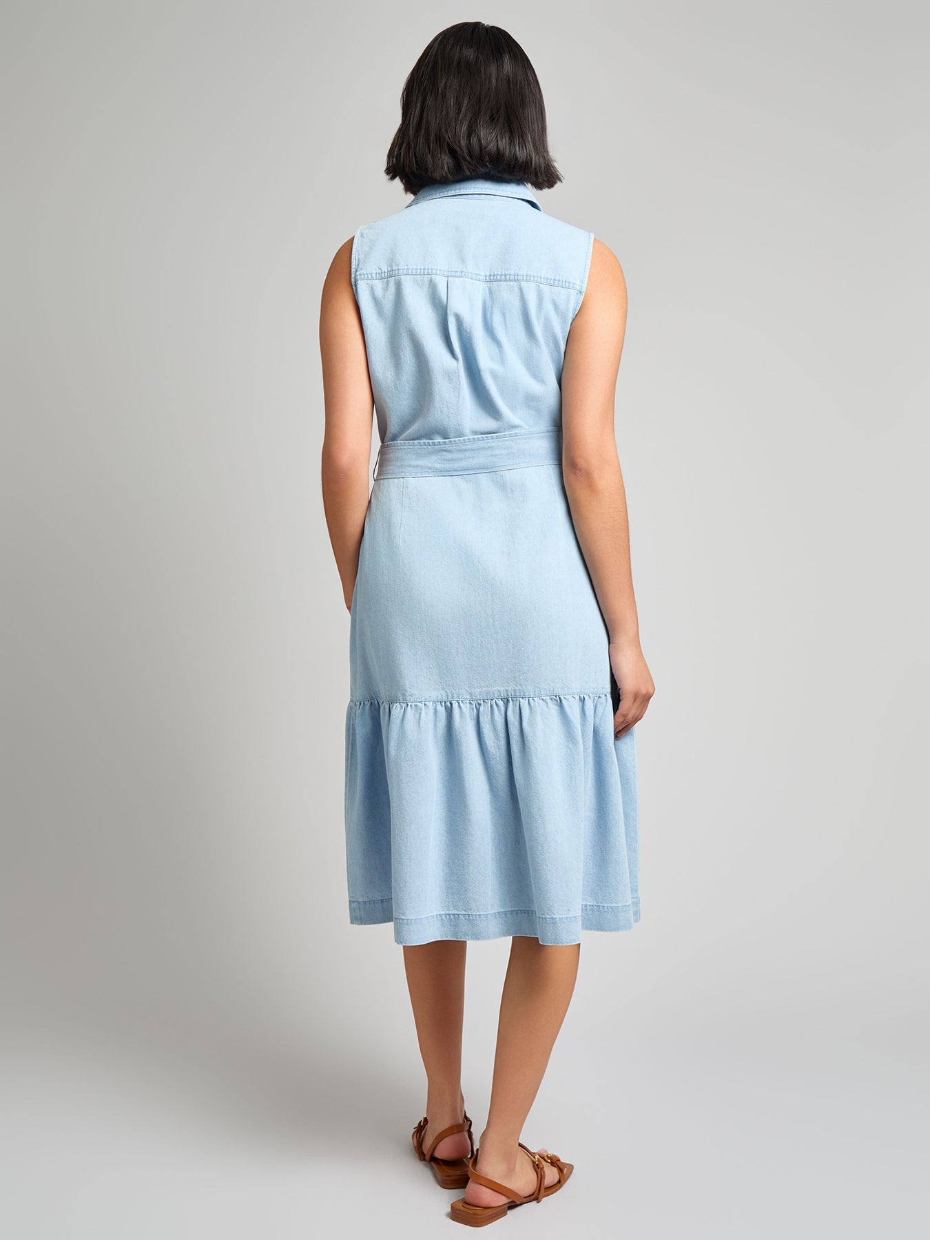 Sleeveless Belted Dress, Chambray