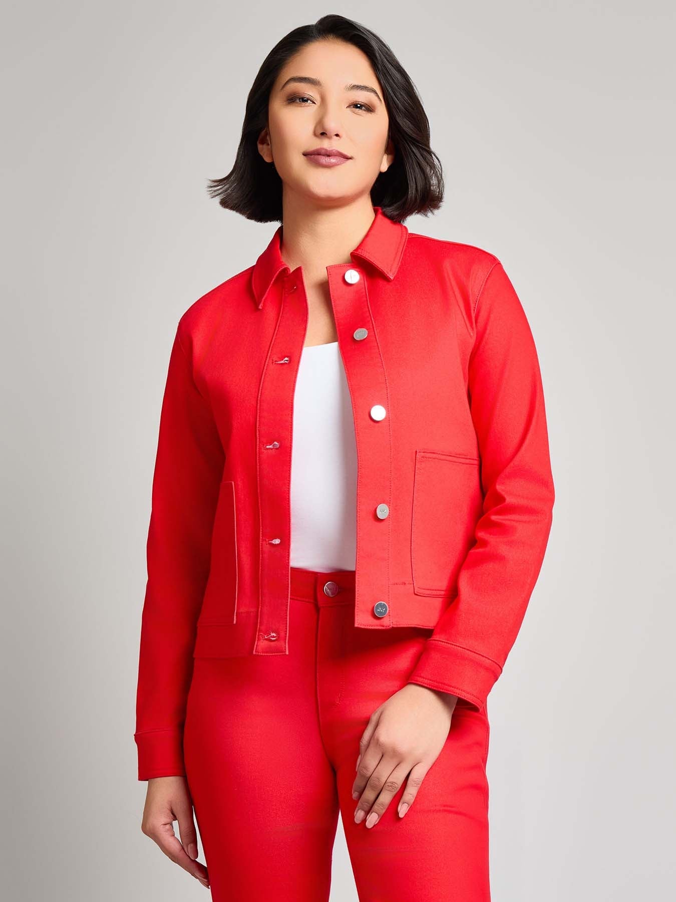 Patch Pocket Denim Jacket, Rouge
