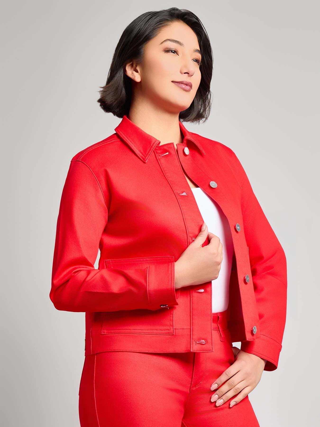 Patch Pocket Denim Jacket, Rouge