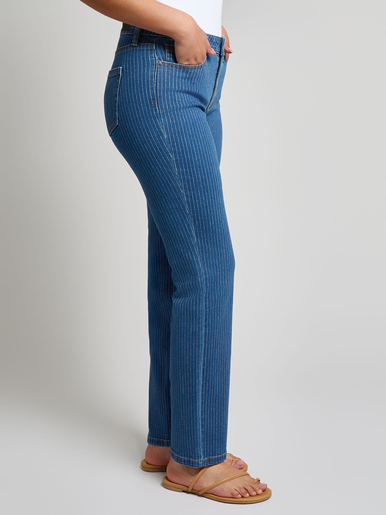 Petite Lexington Straight Leg Jeans, Indigo Pinstripe