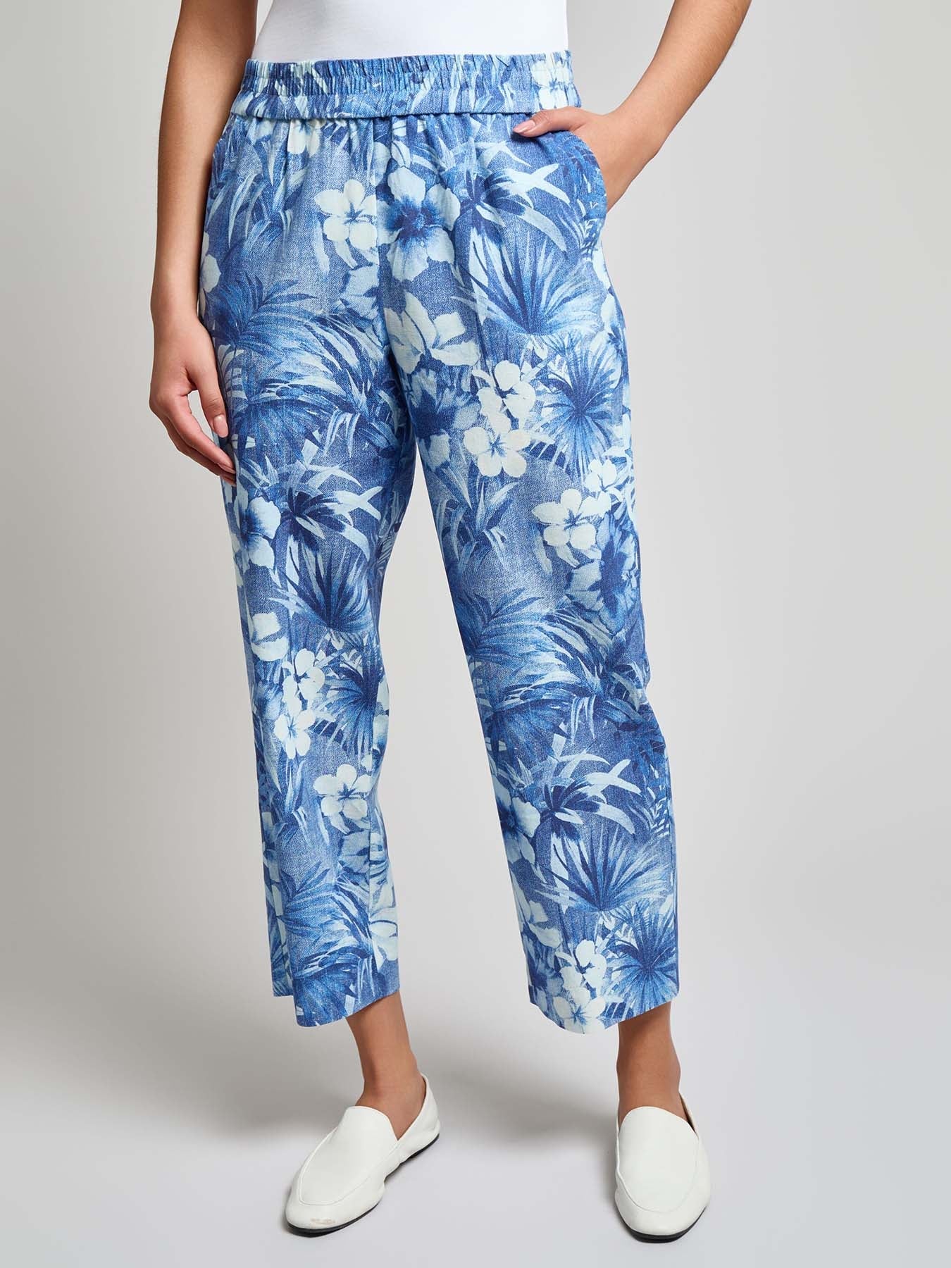 Pull-On Cropped Pant, Linen Blend