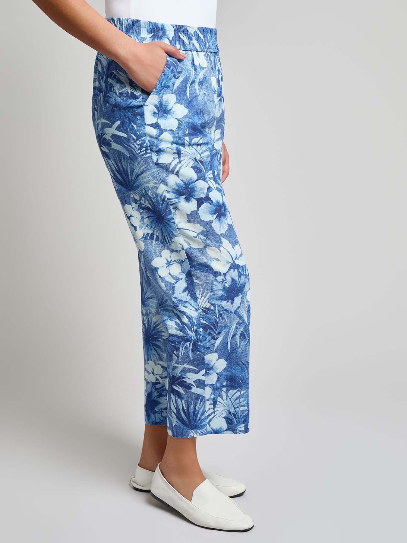 Pull-On Cropped Pant, Linen Blend