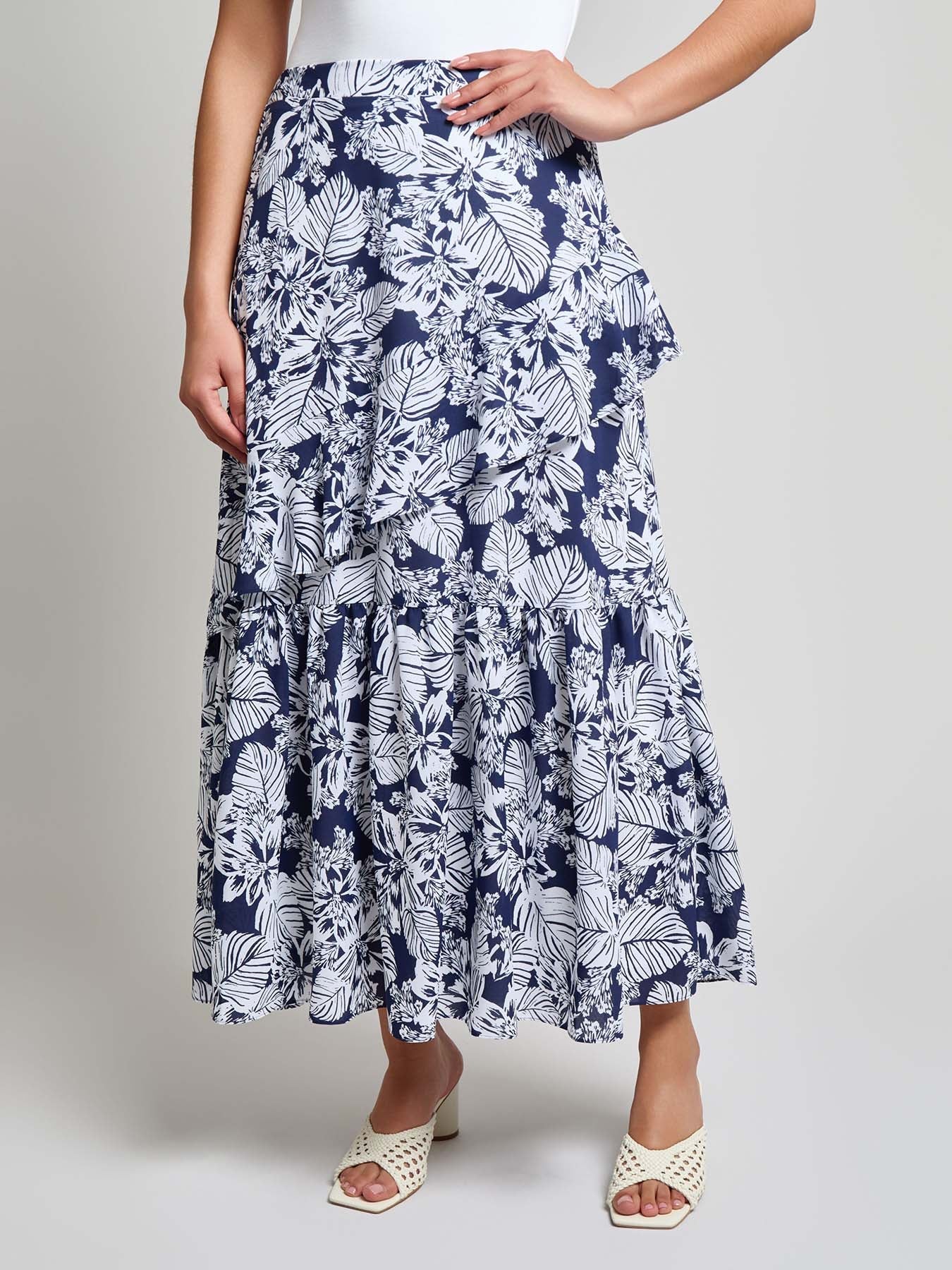 Pull-On Ruffle Maxi Skirt, Crepe de Chine