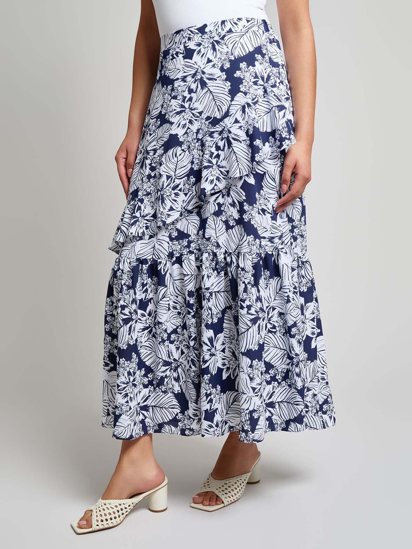 Pull-On Ruffle Maxi Skirt, Crepe de Chine