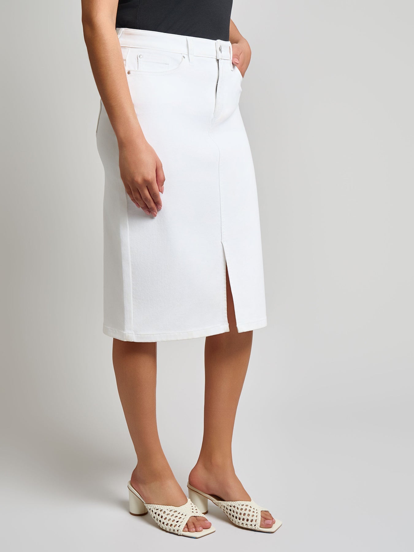 Midi Front Slit Skirt, Soft White