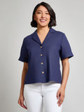 Notch Collar Button Front Shirt, Linen Blend