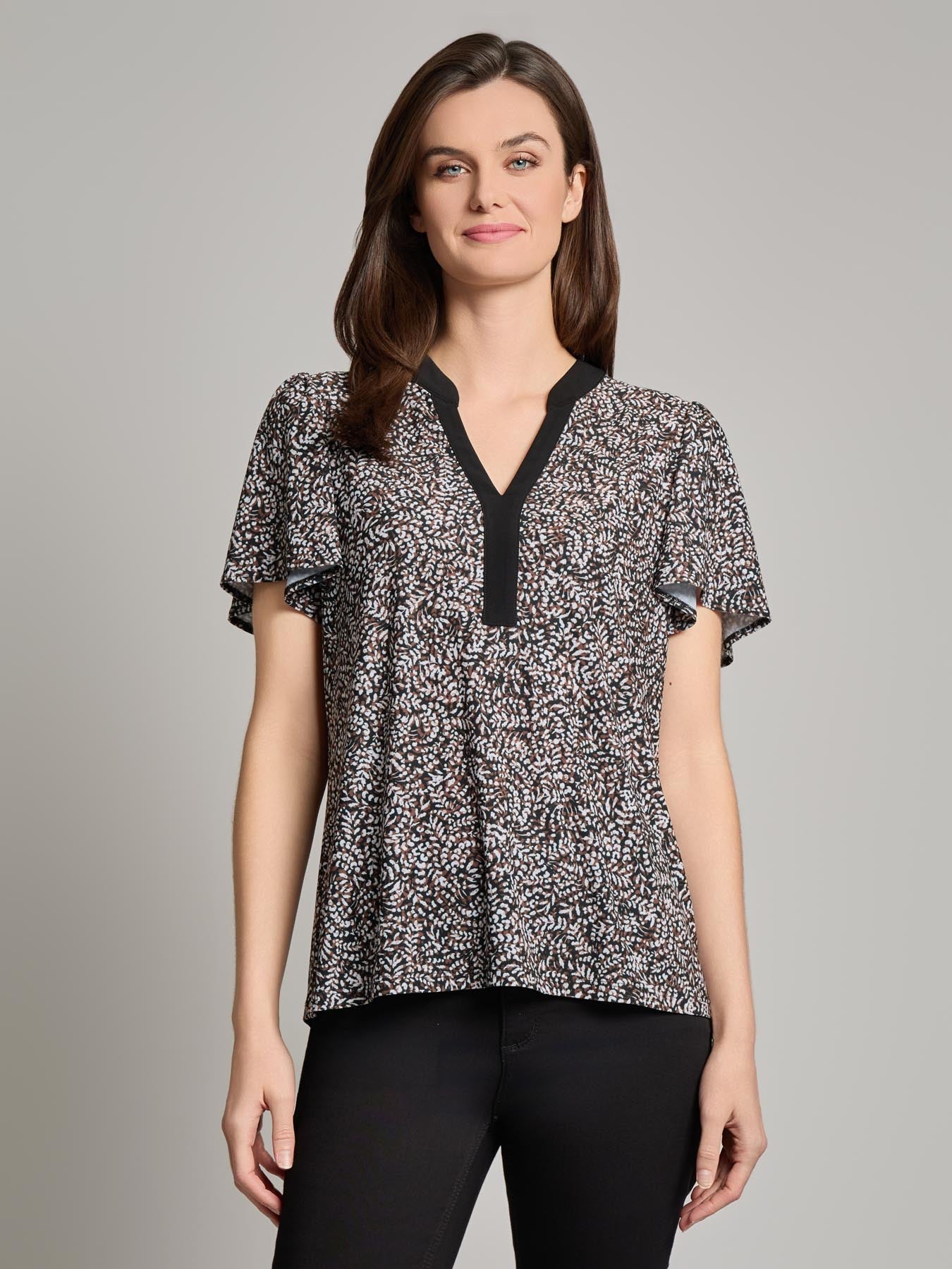 Flutter Sleeve Split Neck Top