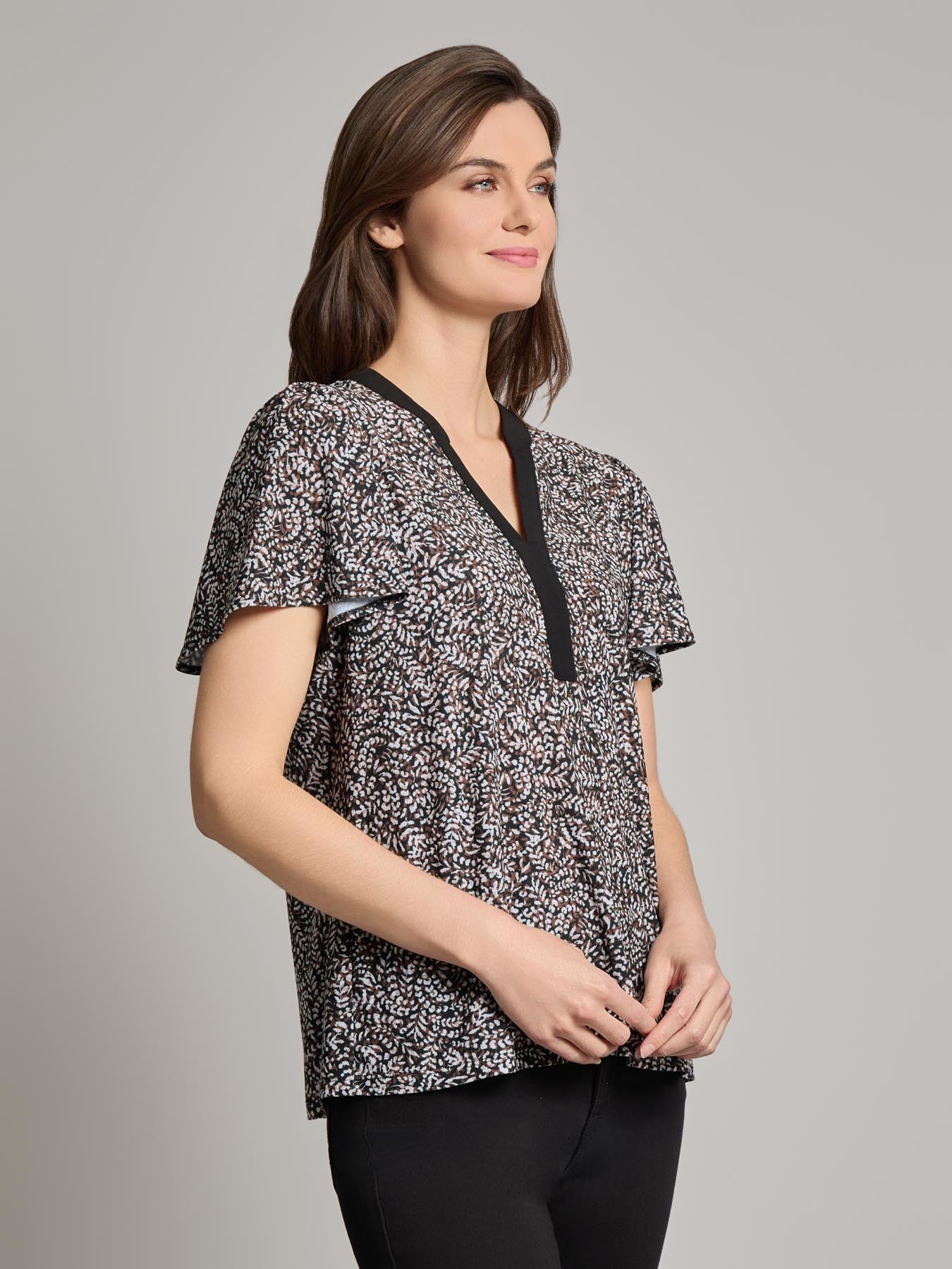 Flutter Sleeve Split Neck Top