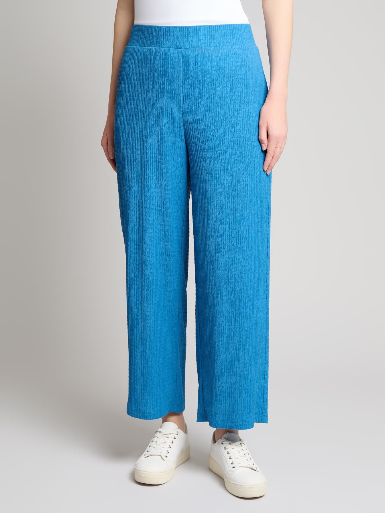 Petite Pull-On Textured Wide Leg Cropped Pant