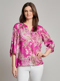 V-Neck Print Tie-Sleeve Blouse