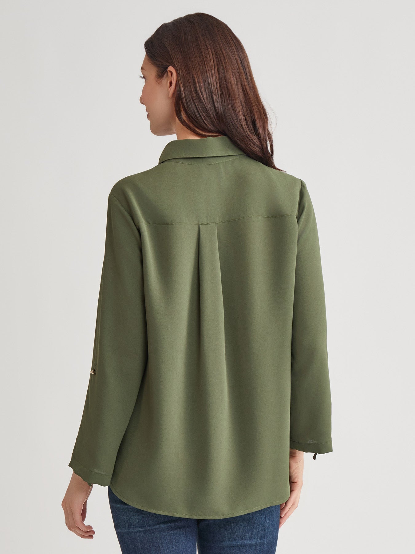 Y-Neck Button Front Tunic, Jasper Crepe