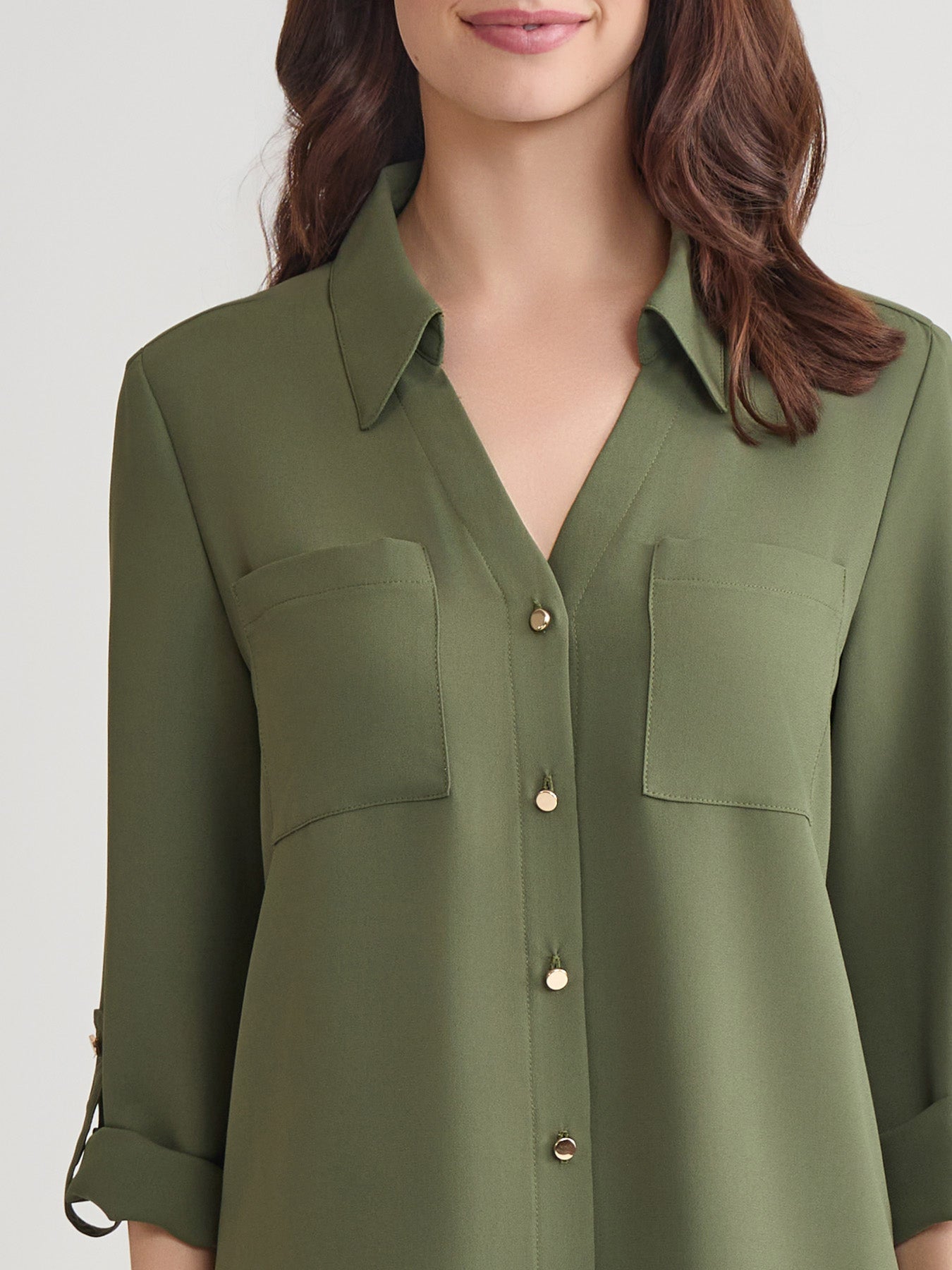 Y-Neck Button Front Tunic, Jasper Crepe