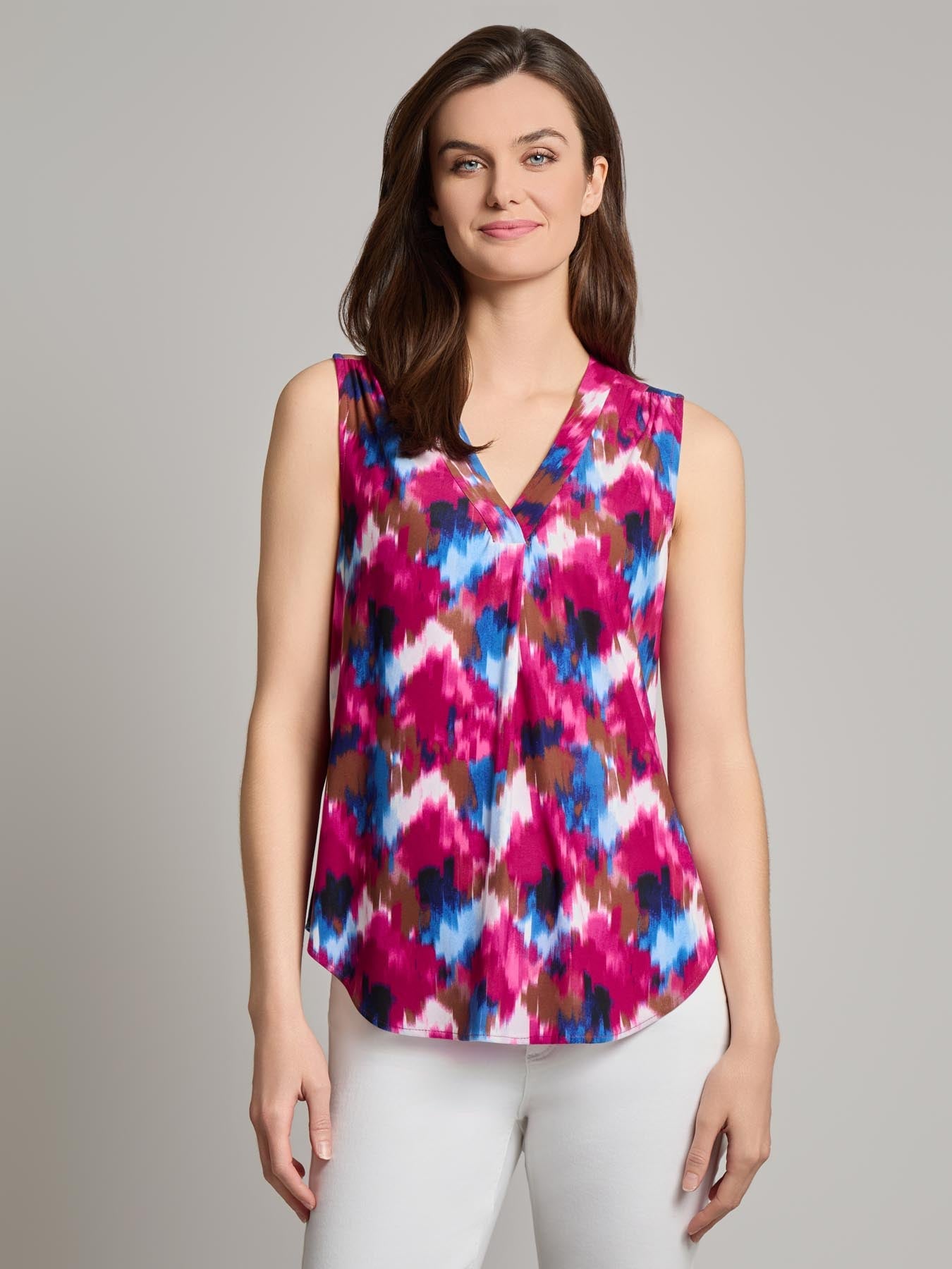Plus Sleeveless V-Neck Pleat Front Blouse