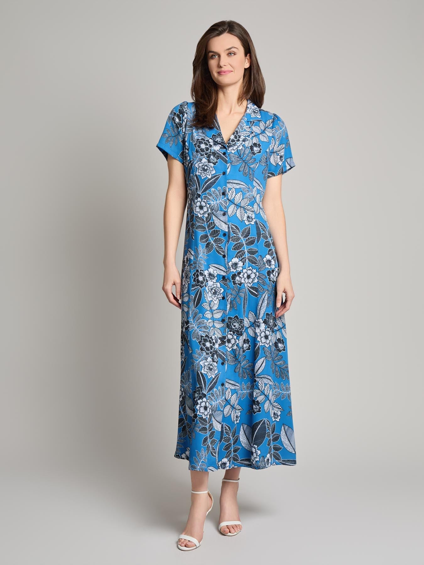 Petite Short Sleeve Button-Front Maxi Dress