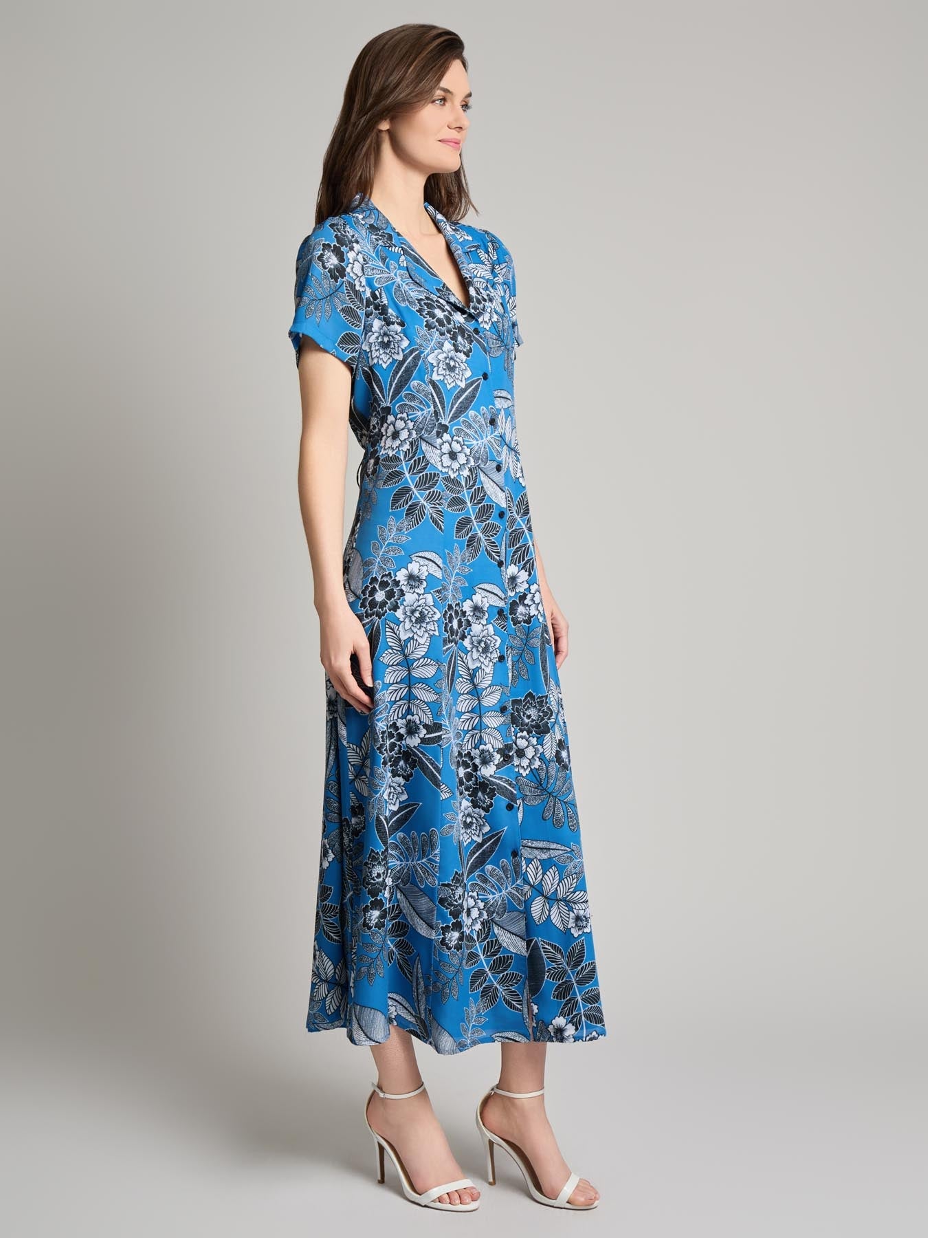 Short Sleeve Button-Front Maxi Dress