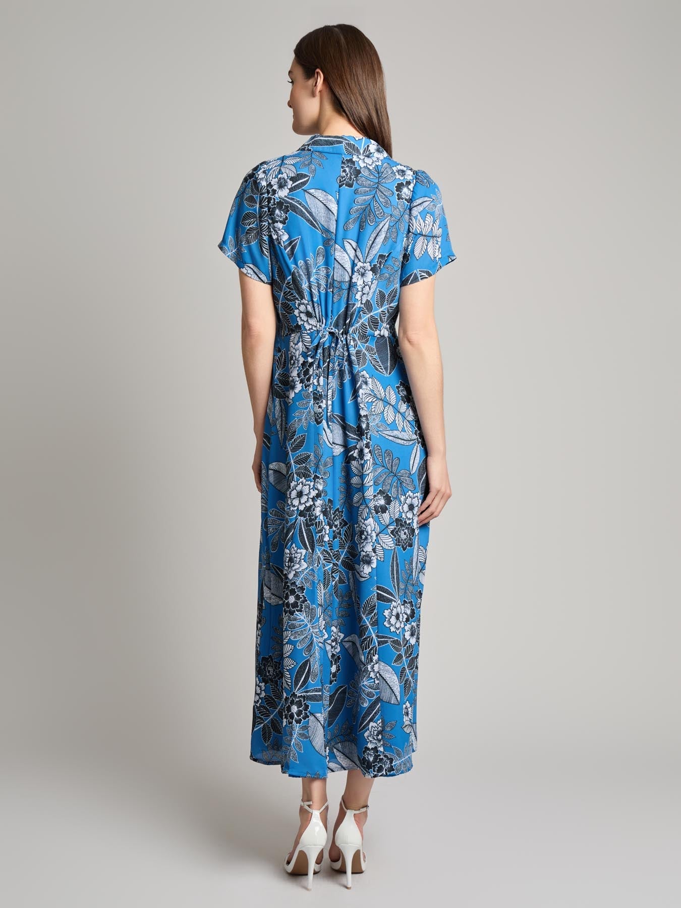 Short Sleeve Button-Front Maxi Dress