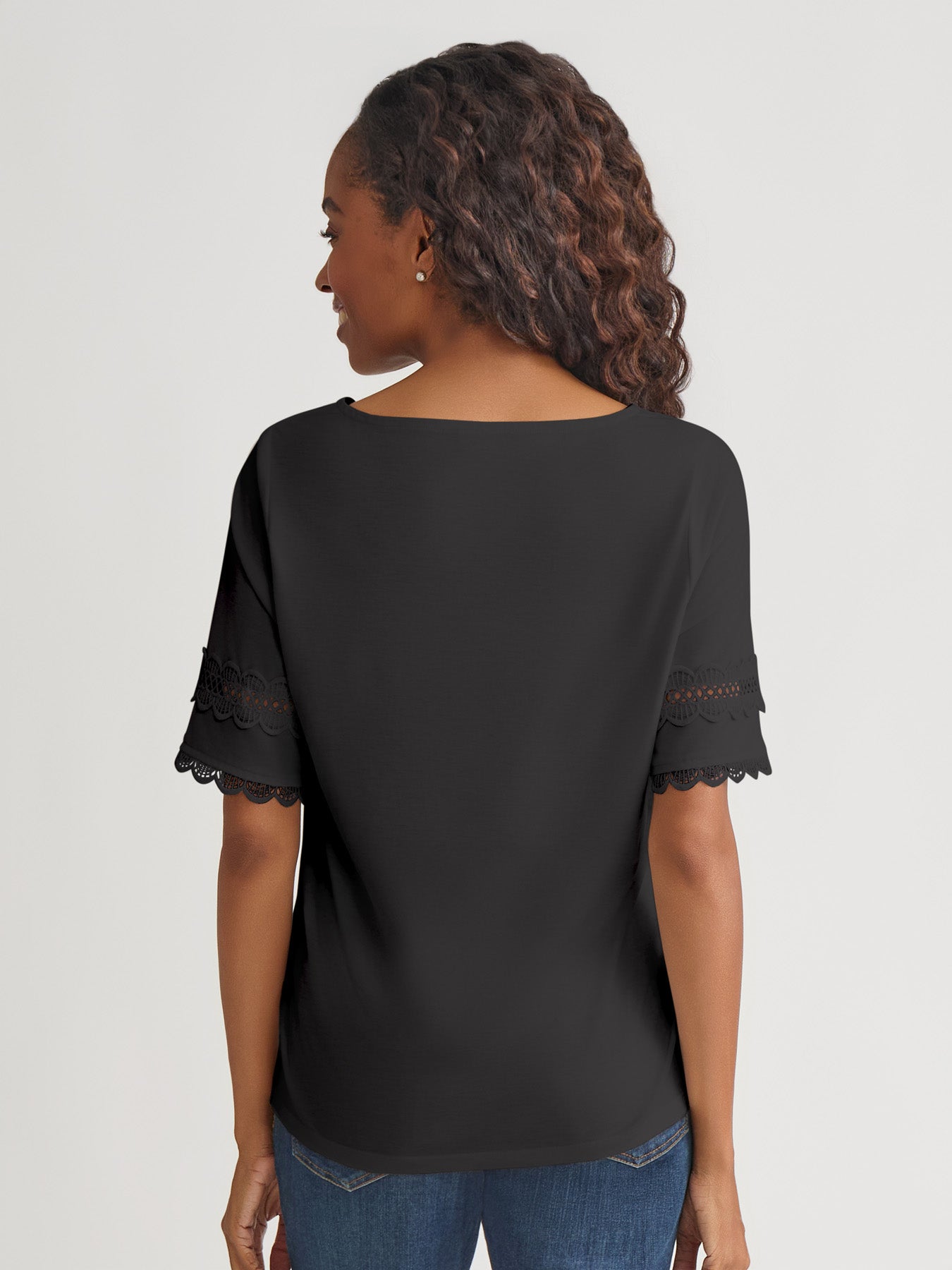 Elbow Sleeve Trim Top, Cotton Elastane
