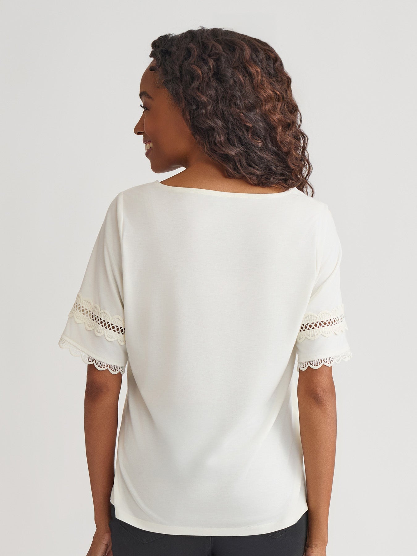Elbow Sleeve Trim Top, Cotton Elastane