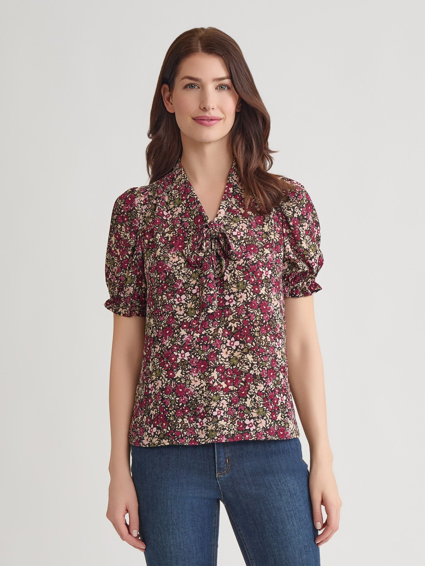 Puff Sleeve Tie Neck Shirt