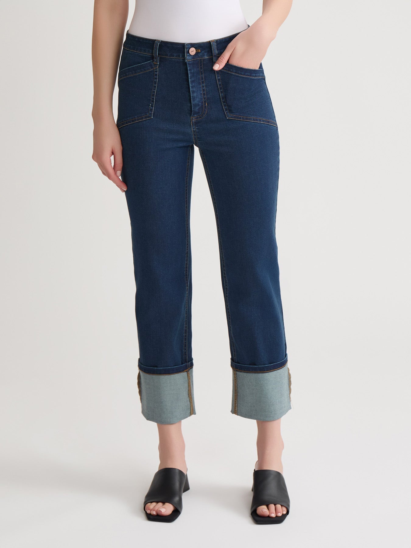 Petite Deep Cuff Straight Leg Denim, Westpoint Wash