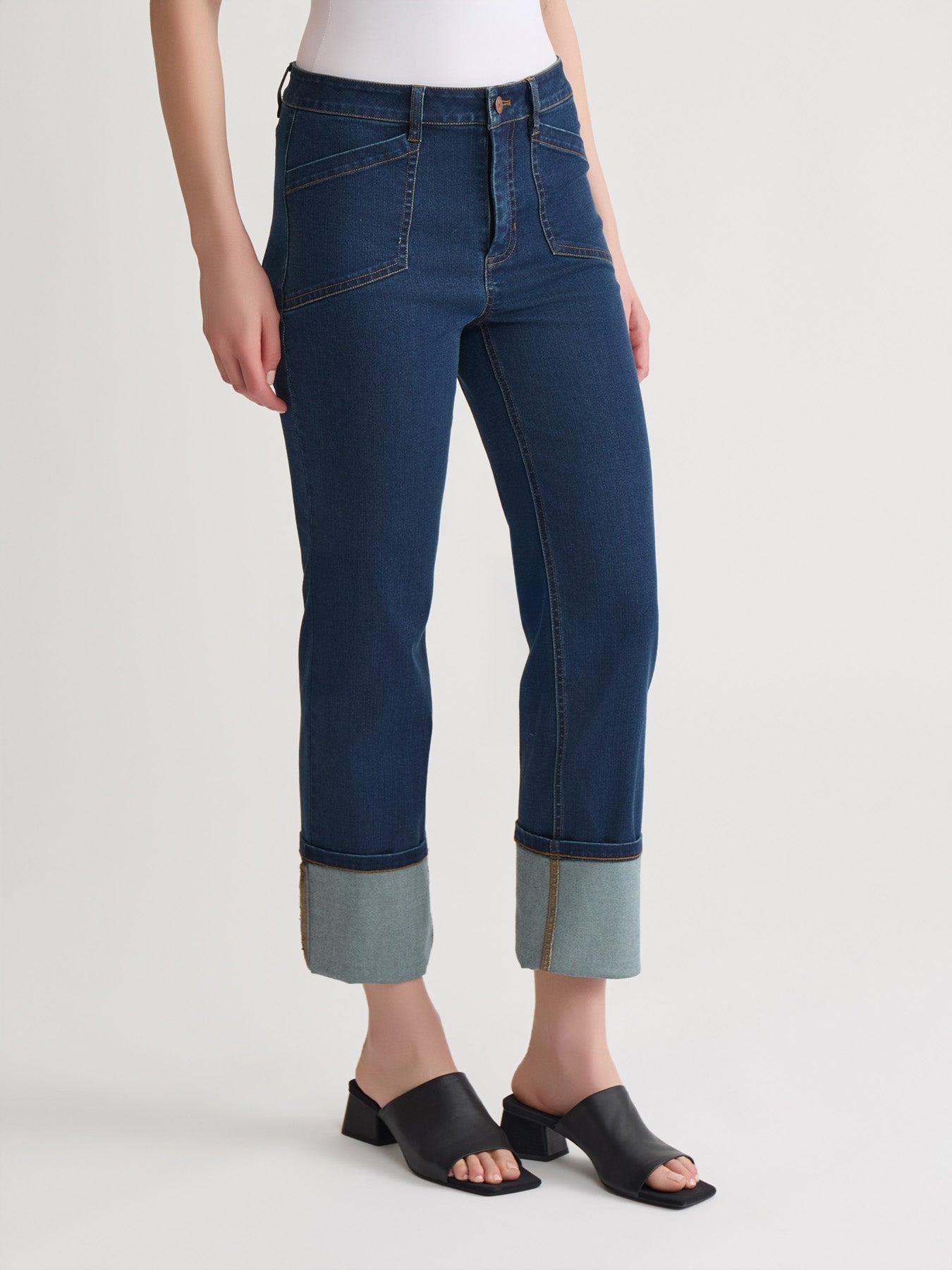 Petite Deep Cuff Straight Leg Denim, Westpoint Wash