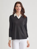 Petite Collared Shirt V-Neck Two-Fer Top