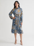 Plus Long Sleeve Belted Shirt Dress, Flat Satin